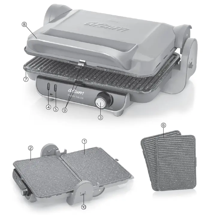 arzum AR 2013-AG Panini Color Grill and Sandwich Maker fig 1