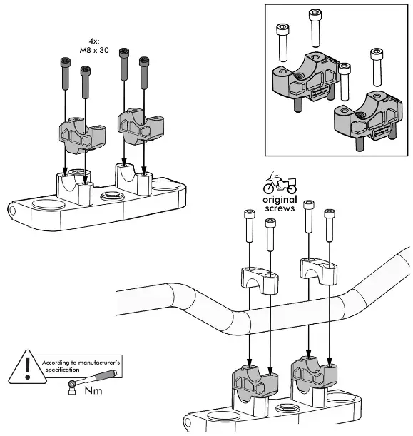 TOURATECH BMW R1250GS 35mm Handlebar Raisers Offset Risers -fig