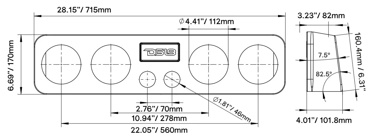 DS18 EN45-28 Universal Speaker Enclosure - Dimension