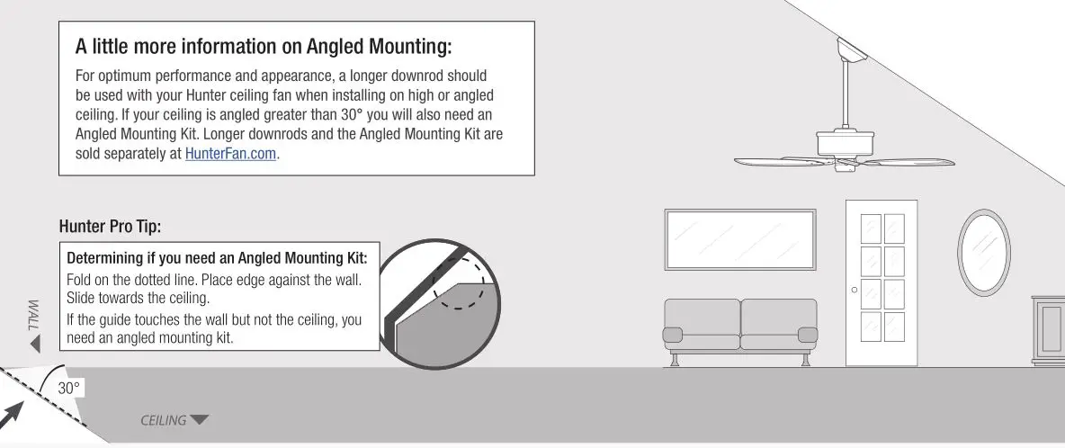 Hunter Ceiling Fan 50780 or 50783 - Angled Mounting Information