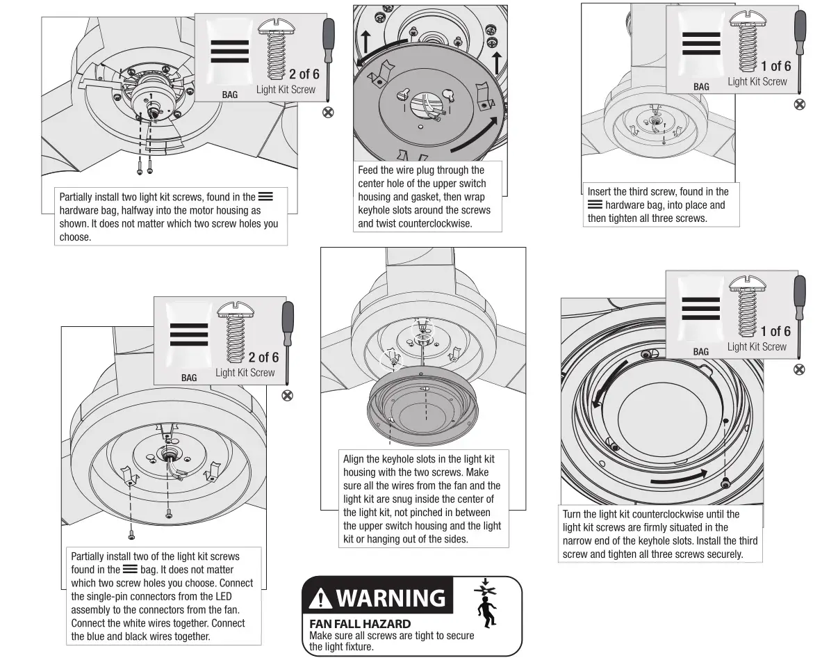 Hunter Ceiling Fan 50780 or 50783 - Assembling the LIght Kit
