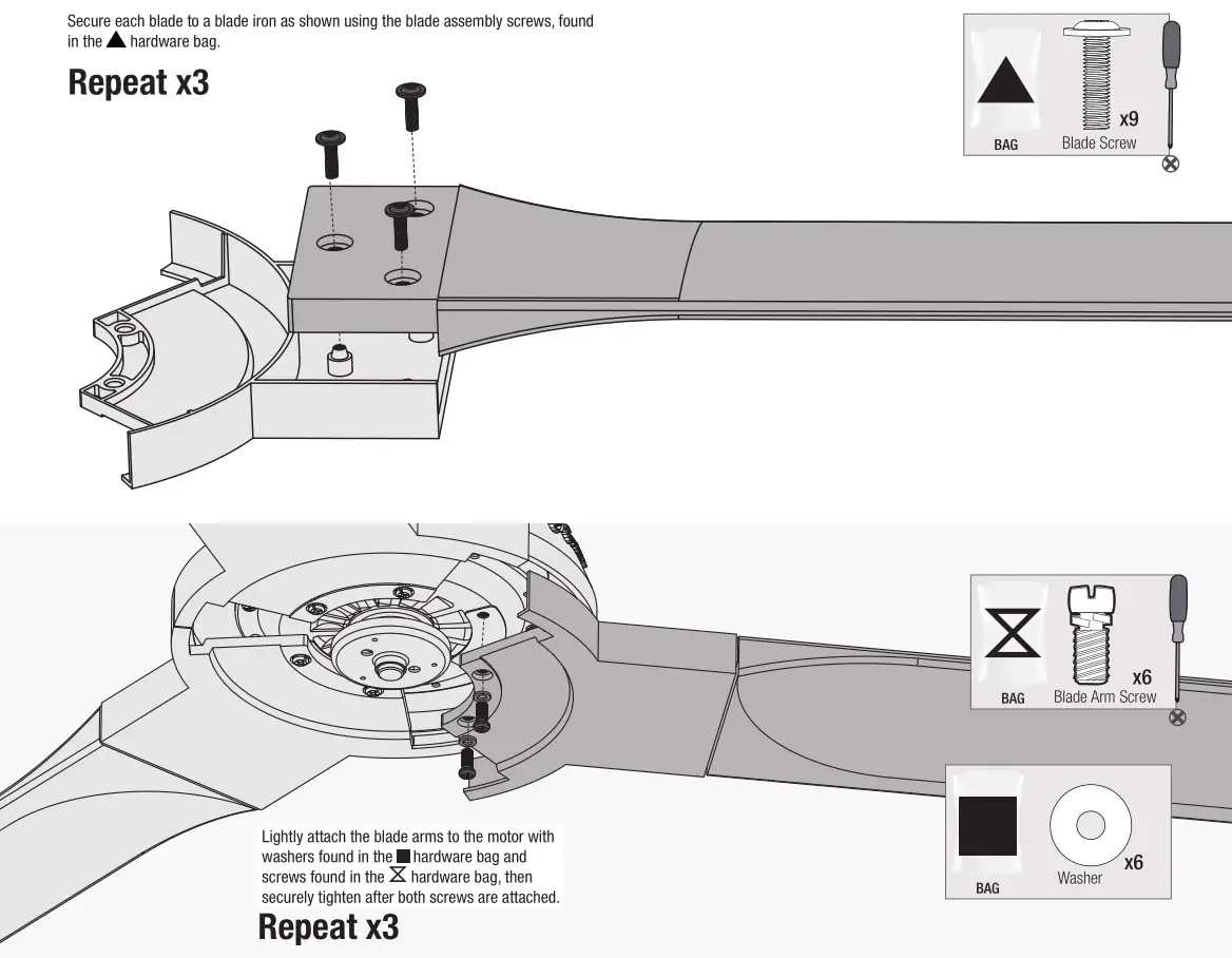 Hunter Ceiling Fan 50780 or 50783 - Installing the Blades
