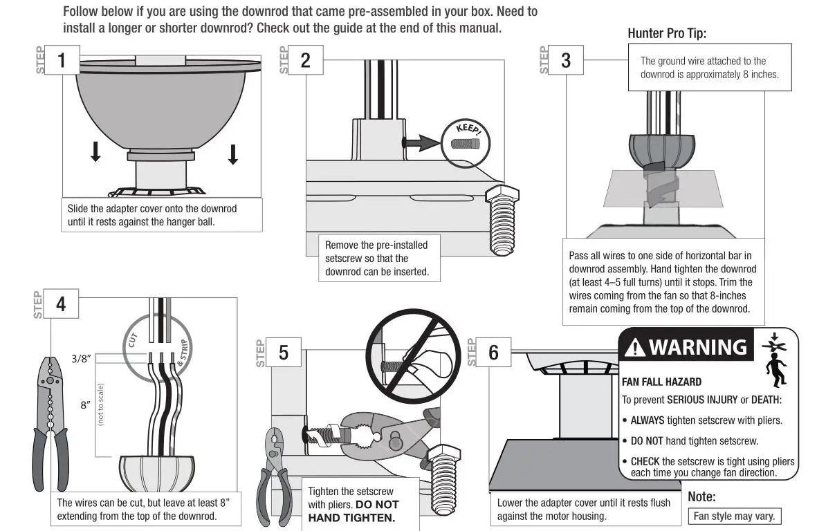 Hunter Ceiling Fan 50780 or 50783 - Installing the Downrod