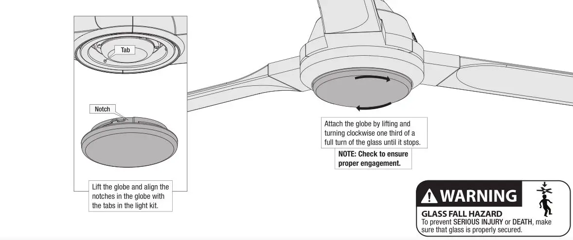 Hunter Ceiling Fan 50780 or 50783 - Installing the Glass