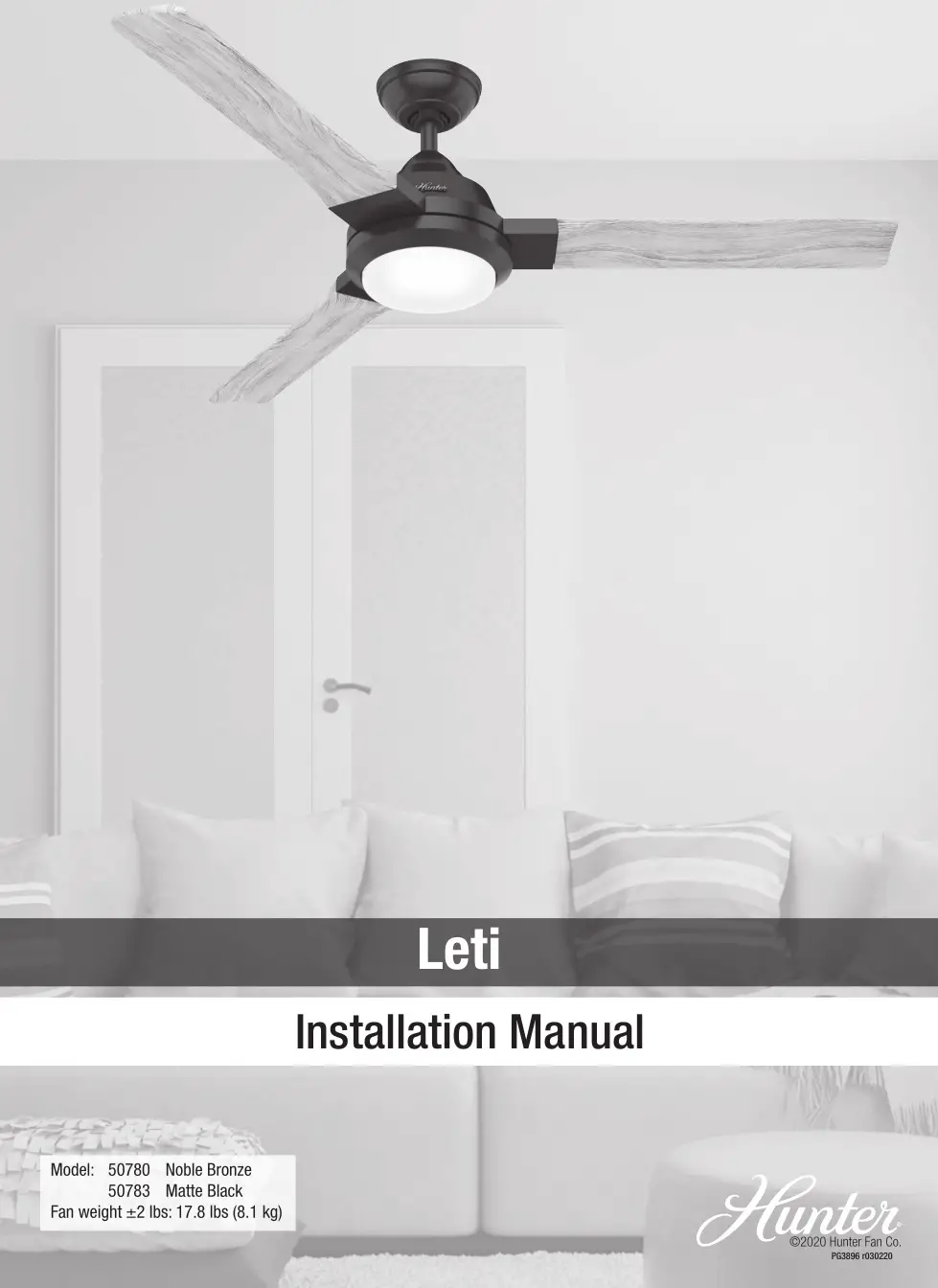 Hunter Ceiling Fan 50780 or 50783 User Manual