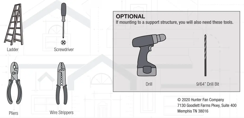 Hunter Ceiling Fan 50780 or 50783 - installation tools