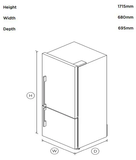 FISHER PAYKEL RF442BRXFD5 68cm 413L Freestanding Refrigerator Freezer User Guide - DIMENSIONS