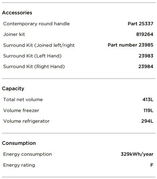 FISHER PAYKEL RF442BRXFD5 68cm 413L Freestanding Refrigerator Freezer User Guide - SPECIFICATIONS