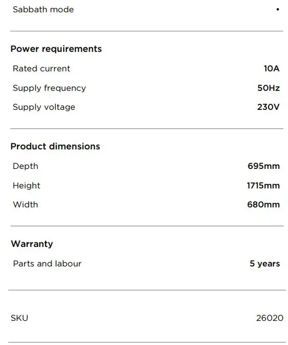 FISHER PAYKEL RF442BRXFD5 68cm 413L Freestanding Refrigerator Freezer User Guide - SPECIFICATIONS