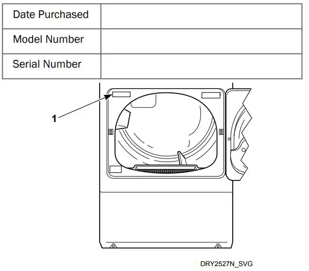 Alliance DR7003WE Front Load Dryers User Guide - Serial Plate