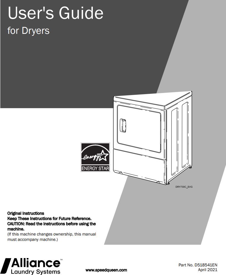 Alliance DR7003WE Front Load Dryers User Guide