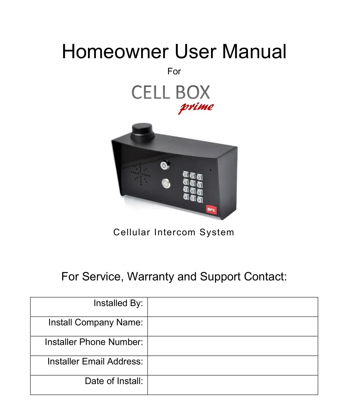 TRINITY GATE CellBox Prime Cellular Intercom System User Manual