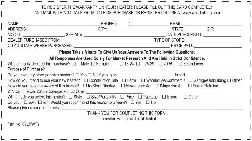 Dura Heat Propane Construction Heater - TO REGISTER THE WARRANTY