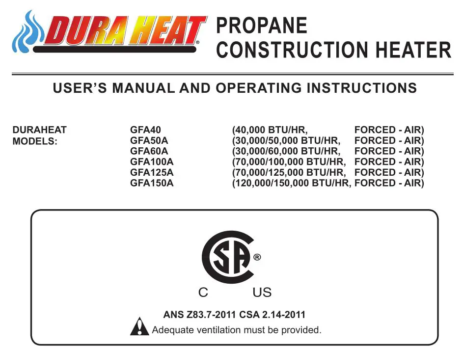 Dura Heat Propane Construction Heater User Manual