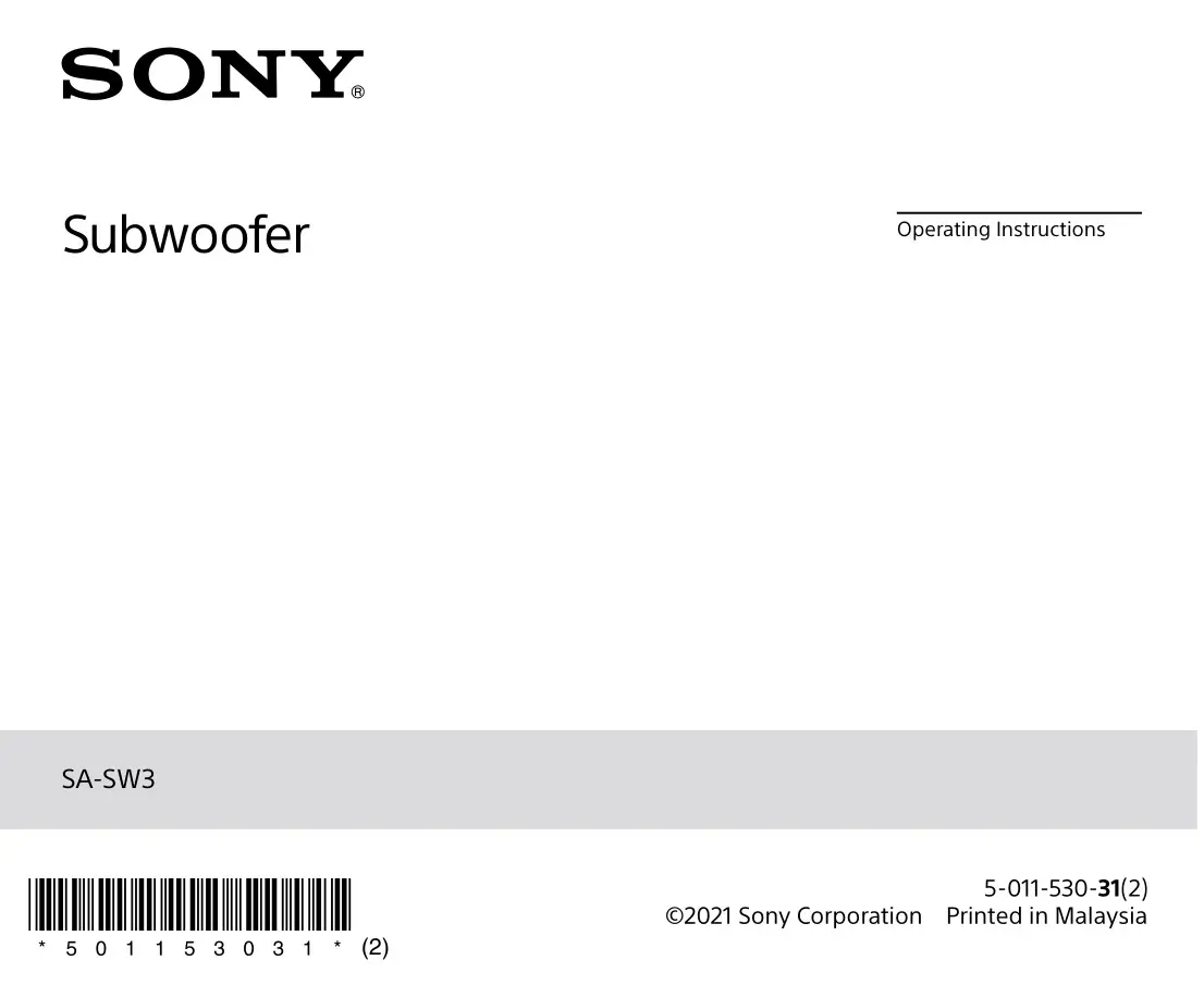 SONY SA-SW3 Wireless Subwoofer Instruction Manual