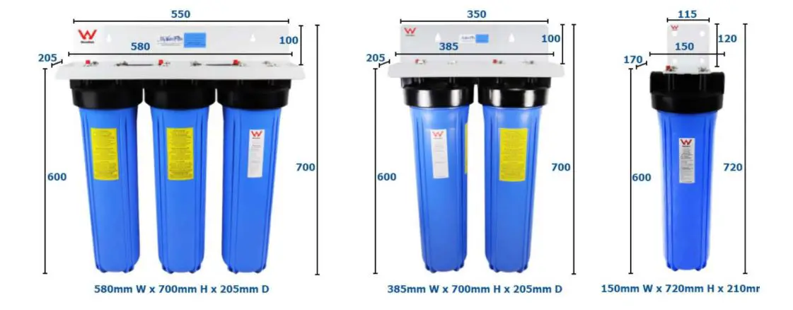 MWF Big Blue Whole House Water Filtration Systems - Dimensions