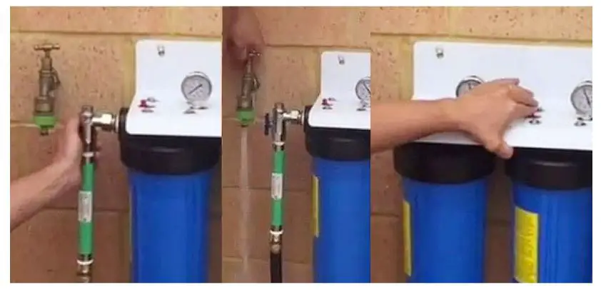 MWF Big Blue Whole House Water Filtration Systems - Let the water flow out of the opened tap nearest to the