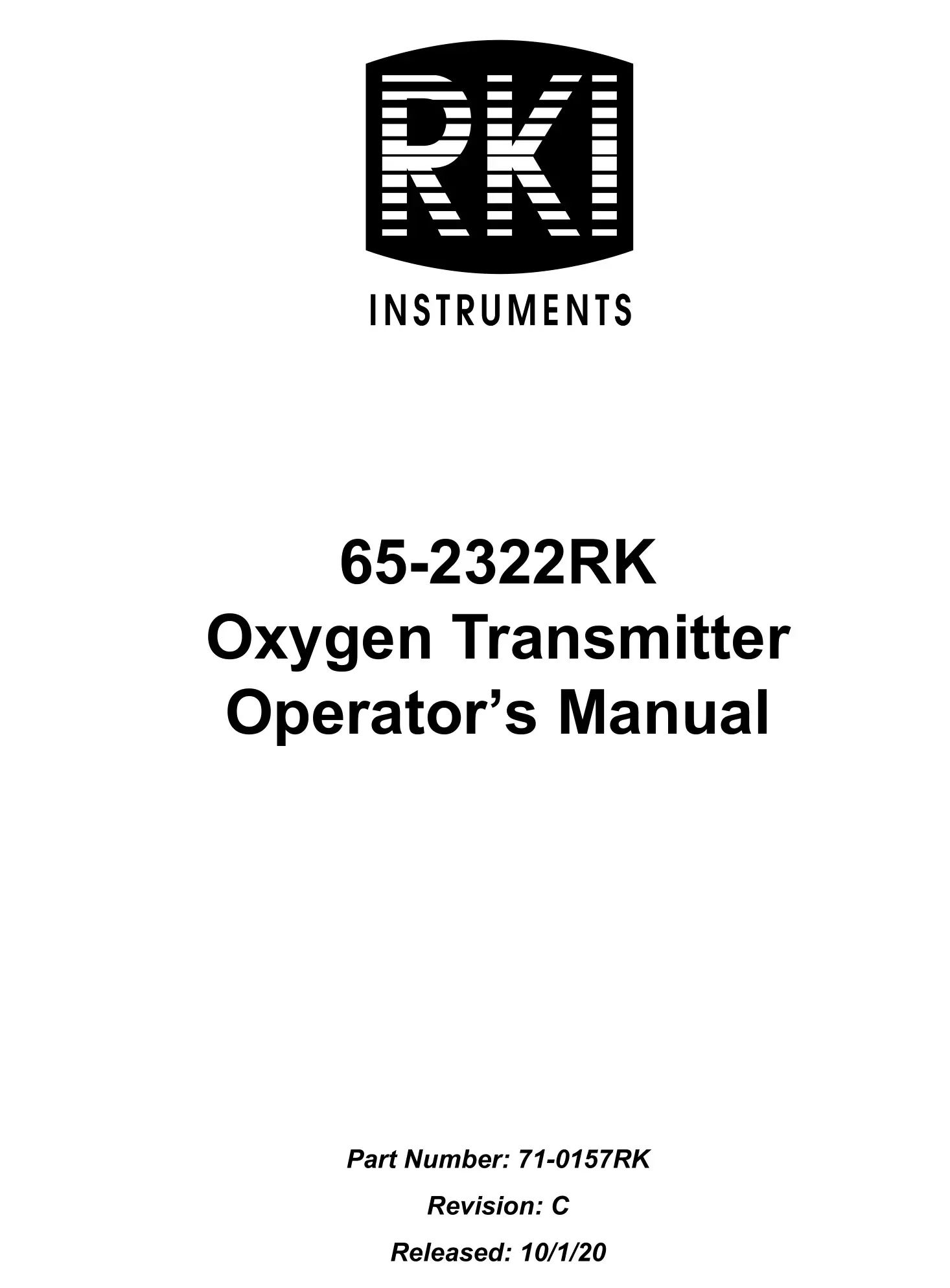 RKI INSTRUMENTS 65-2322RK Oxygen Transmitter User Manual