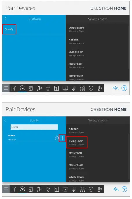 sOmfy Crestron Home Tahoma RTS Smart Shading- PAIR DEVICES 2