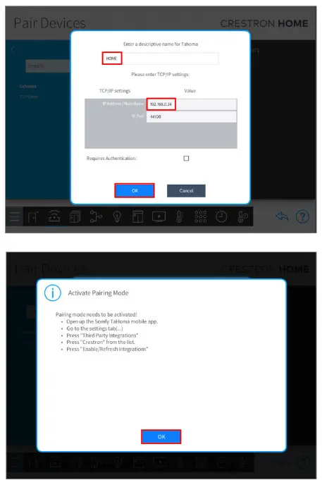 sOmfy Crestron Home Tahoma RTS Smart Shading- PAIR DEVICES 7