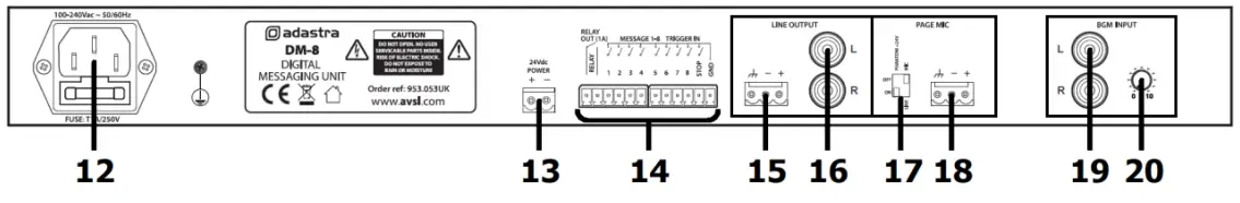 adastra D 8 Digital Messaging Unit - Rear panel