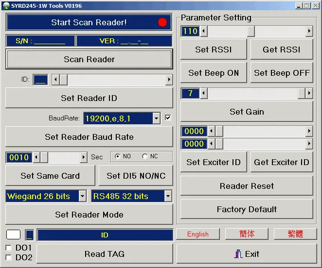 SYRIS 2.45 GHz RFID Reader - Config software