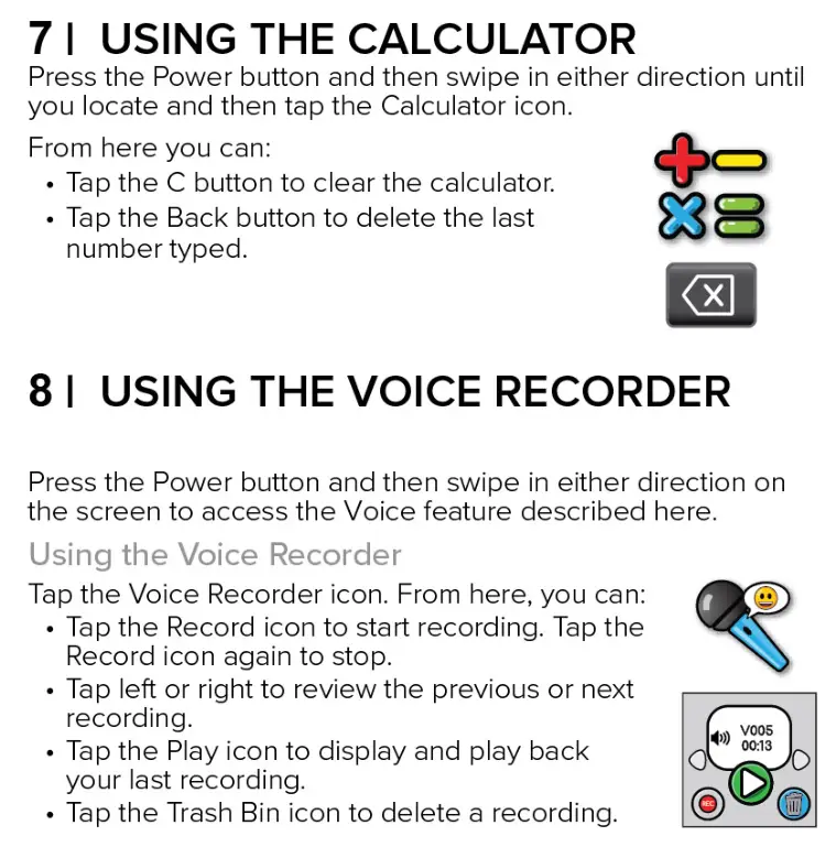 Accutime Kids Interactive Watch - Using the calculator and voice recorder