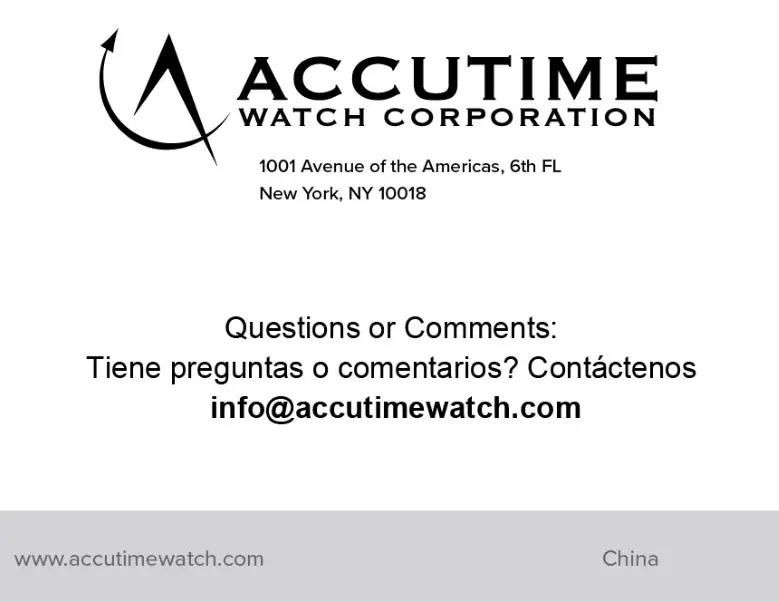 Accutime Kids Interactive Watch - Accutime logo with contact info