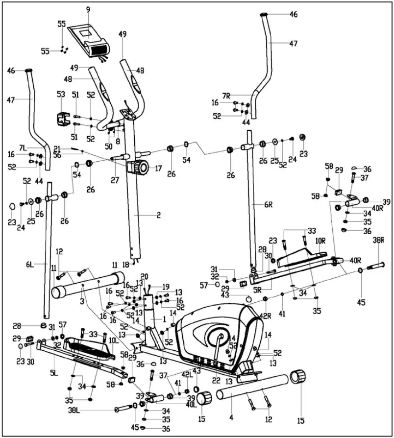 SUNNY Health Fitness SF E3607 Magnetic Elliptical Trainer - DIAGRAM 1