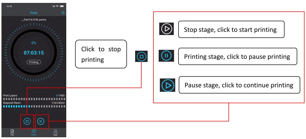 ANYCUBIC Photon 3D Printers - start and stop device