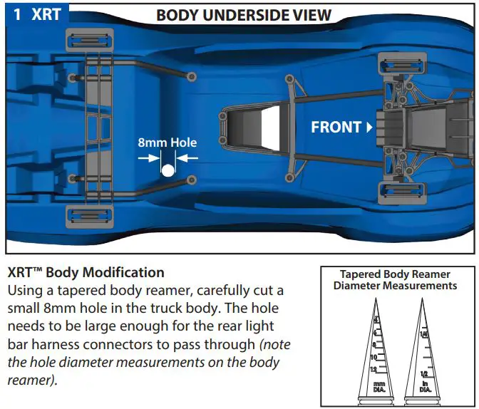 Electronic 7885 X-Maxx LED Light Bar Kit Instruction Manual - BODY UNDERSIDE VIEW