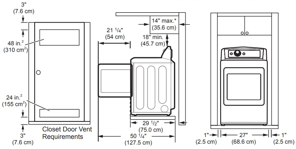 LG DLE7100 7.3 cu. ft. Ultra Large Capacity Electric Dryer - Installation Spacing
