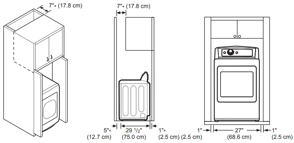LG DLE7100 7.3 cu. ft. Ultra Large Capacity Electric Dryer - Spacing for Cabinet