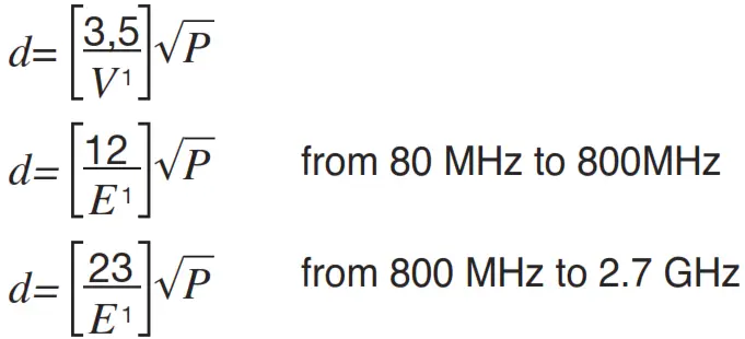 Recommended separation distance
