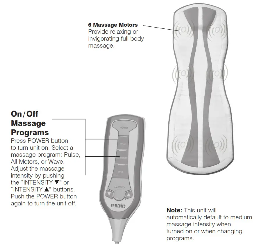 Homedics ODM-100 Outdoor Massage Mat Instruction - 6 Massage Motors