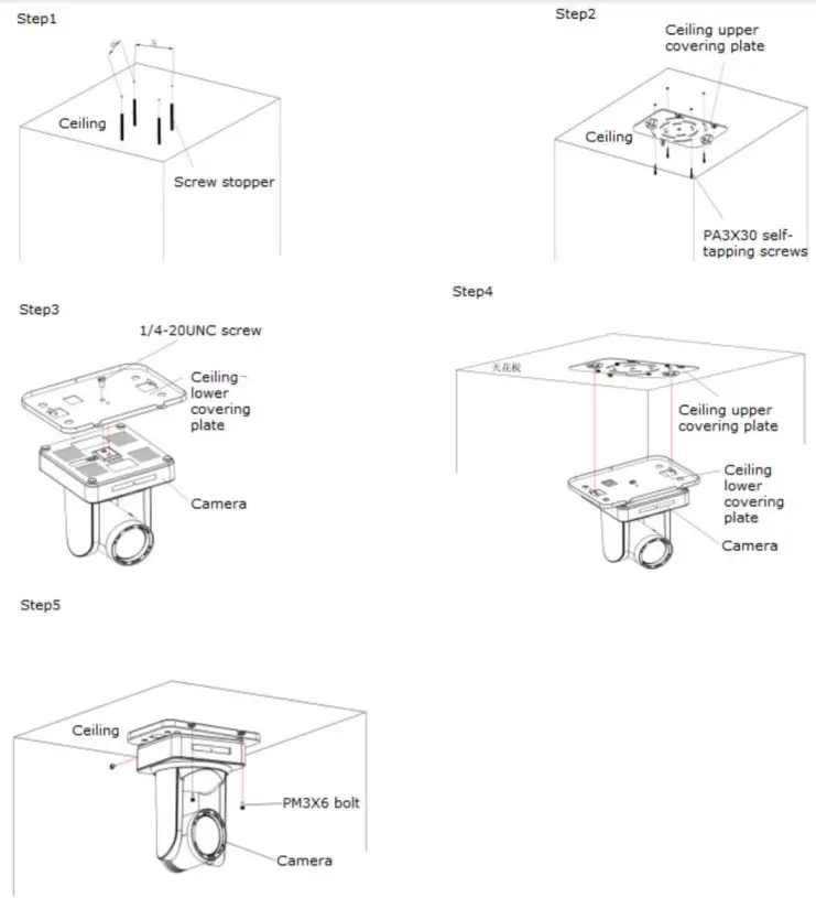BZBGEAR BG-ND Series Live Streaming Camera - celling mount guide step