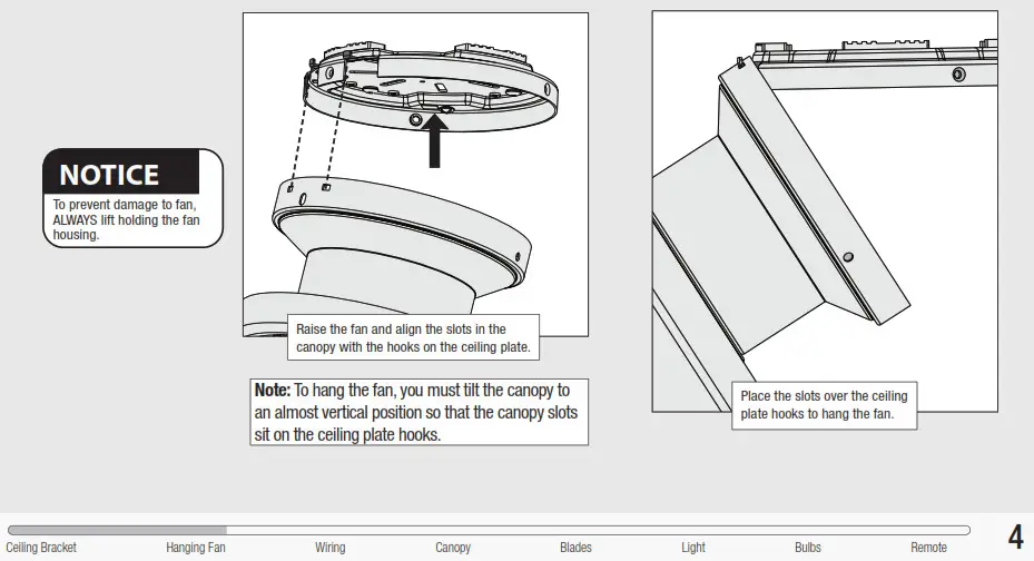 Hunter 50282 Dempsey 44 Inch Brushed Nickel Fan - Hanging the Fan