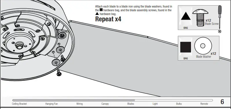 Hunter 50282 Dempsey 44 Inch Brushed Nickel Fan - Installing the Blades