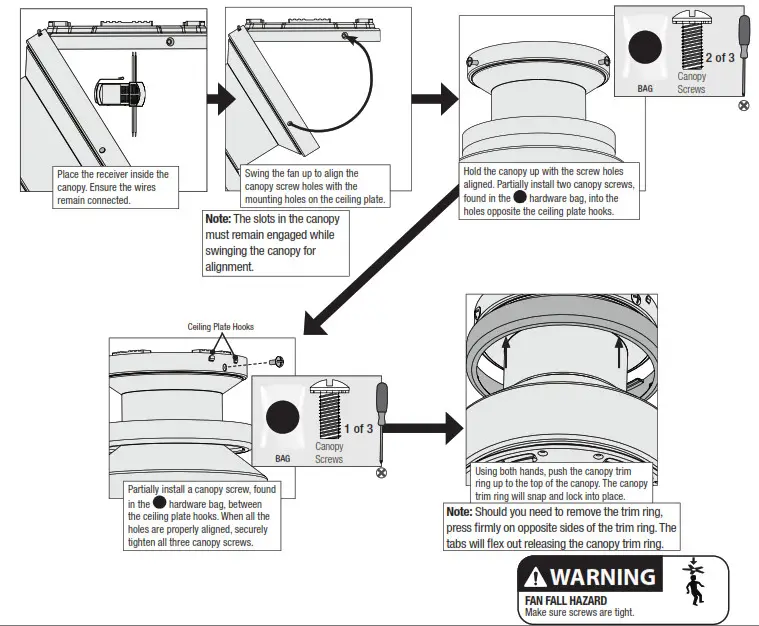 Hunter 50282 Dempsey 44 Inch Brushed Nickel Fan - Installing the Canopy