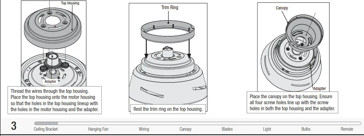 Hunter 50282 Dempsey 44 Inch Brushed Nickel Fan - Installing the Top Housing