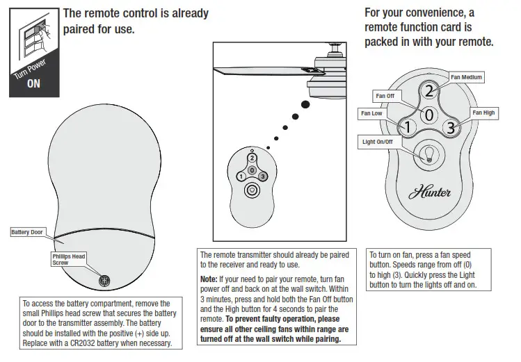 Hunter 50282 Dempsey 44 Inch Brushed Nickel Fan - Preparing the Remote Control