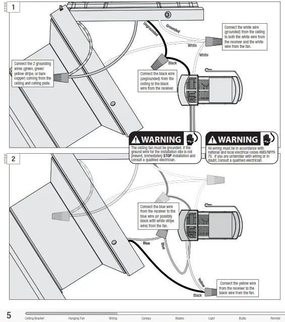Hunter 50282 Dempsey 44 Inch Brushed Nickel Fan - Wiring the Fan