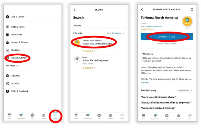 sOmfy Amazon Alexa Tahoma RTS Zigbee Smartphone- ENABLE SKILLS 2