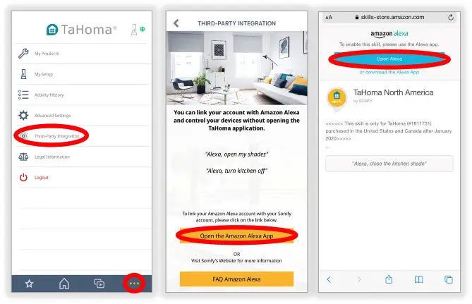 sOmfy Amazon Alexa Tahoma RTS Zigbee Smartphone- ENABLE SKILLS
