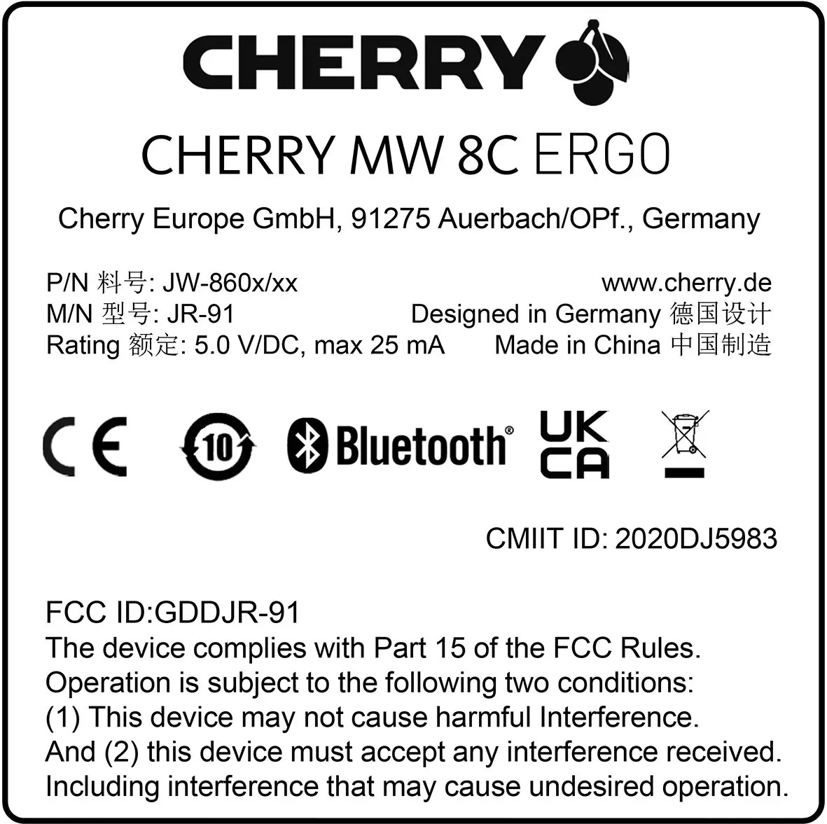 CHERRY MW 8C Ergo Wireless Mouse - disposal