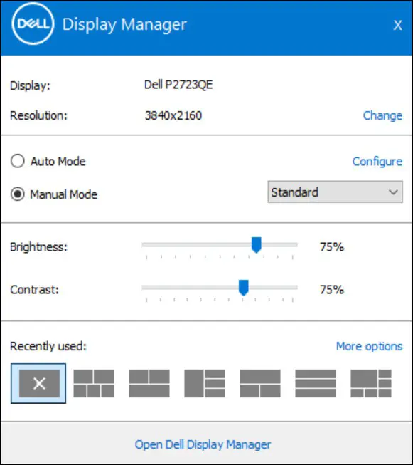 DELL P2723QE 27 Inch 4K USB C Hub Monitor - Using the Quick Settings Dialog