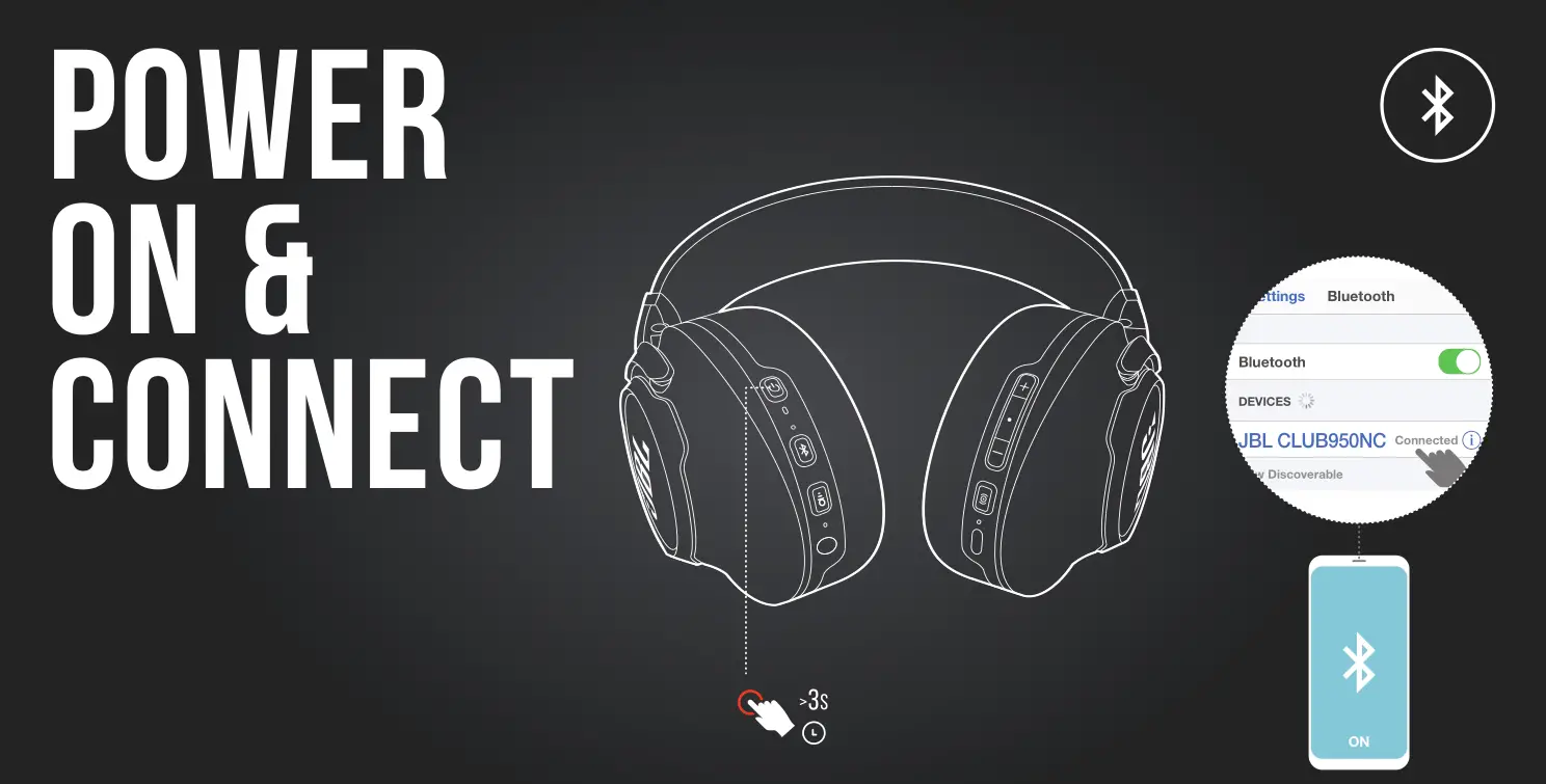 JBL CLUB 950NC - Power on and Connect