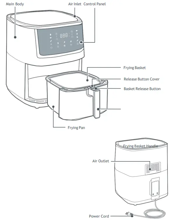 CRR Air Fryer 5.7L 1750W Oven with Touch Control Panel - Diagram