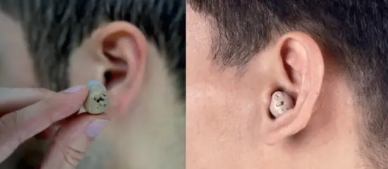 Tumin C600 Rechargeable Invisible Hearing Aids - Inserting Into Ear