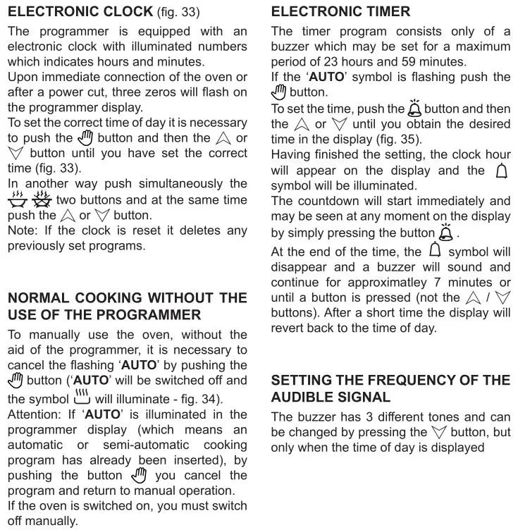 DeLonghi Dual Fuel Cooker - ELECTRONIC CLOCK, NORMAL COOKING WITHOUT THE USE OF THE PROGRAMMER, ELECTRONIC TIMER